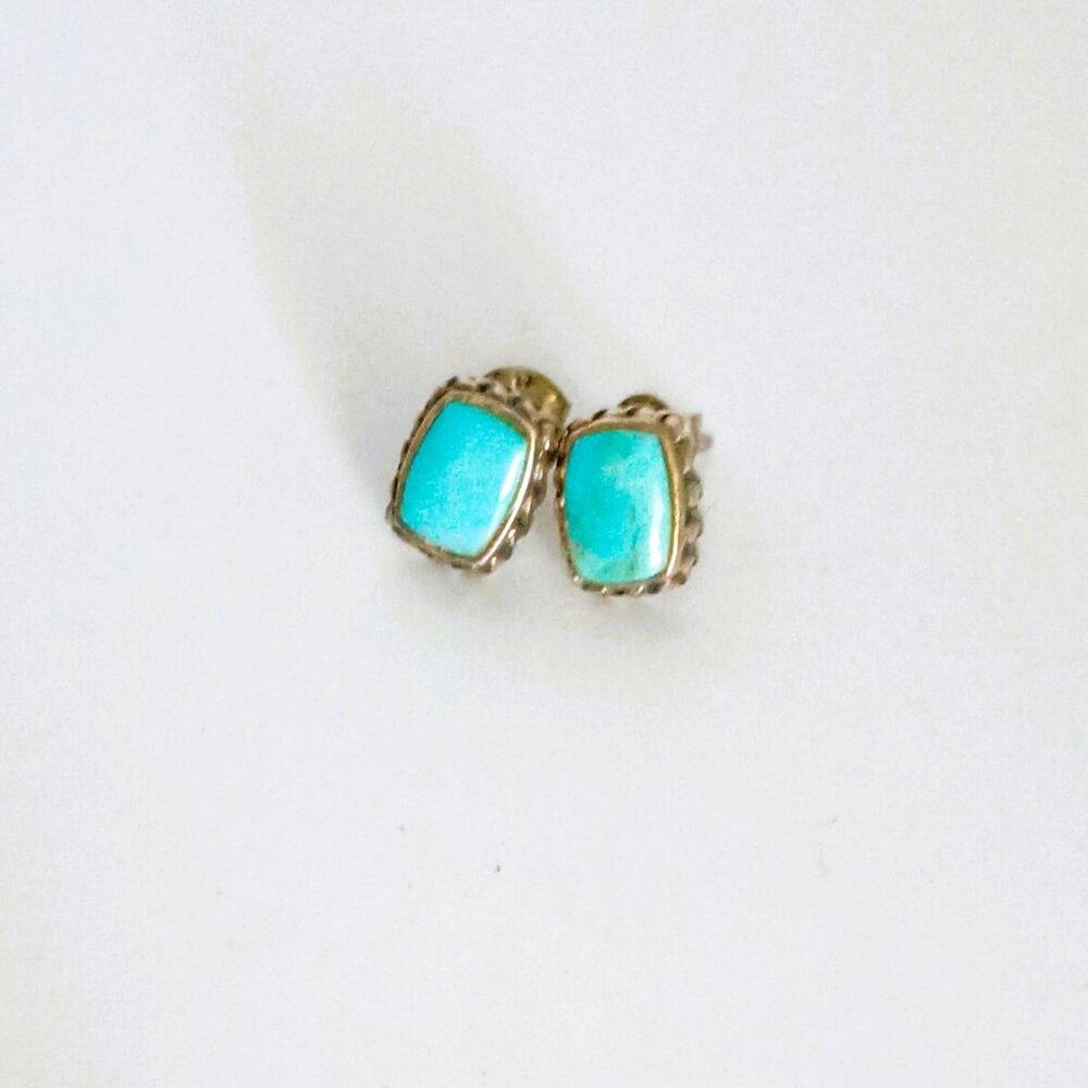 925 Rectangle Turquoise Post Earrings Sterling Si… - image 5